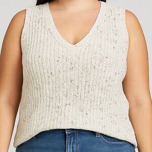 Evereve Neutral Sweater Vest Knit V Neck Cotton Cozy Speckled Sleeveless Top XL